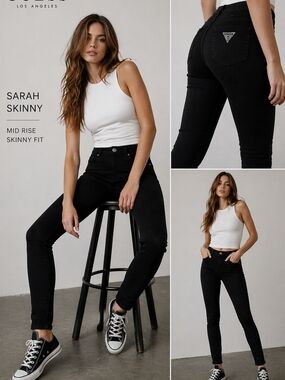 Guess Sarah Skinny Jeans Size 26 Black Mid Rise Stretch Denim